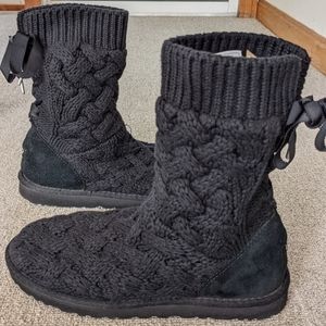 UGG Knitted Booties, Black, Size 9